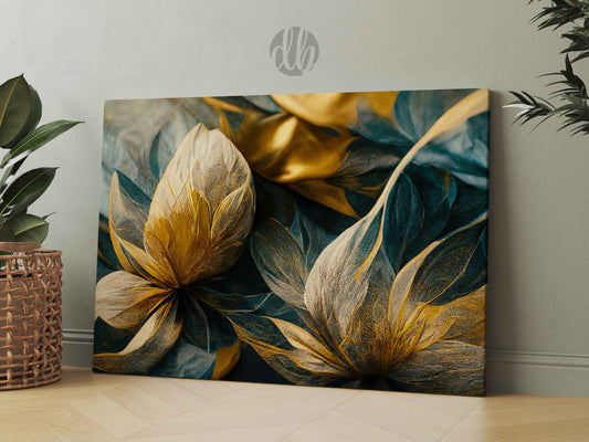 Elegant Golden Blue Flower With Vintage Style
