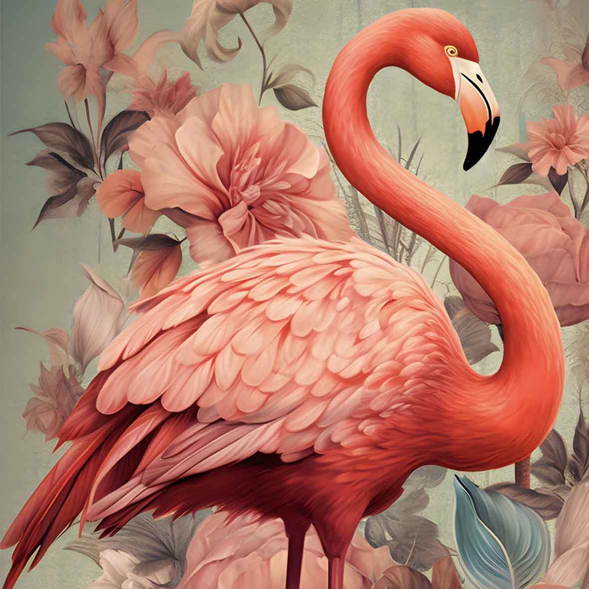 Elegant Flamingo with Flowers