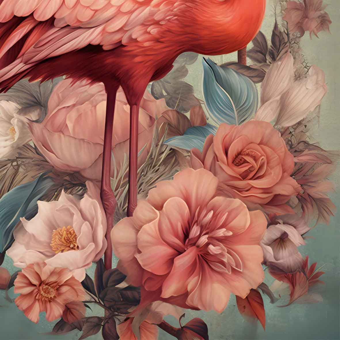 Elegant Flamingo with Flowers