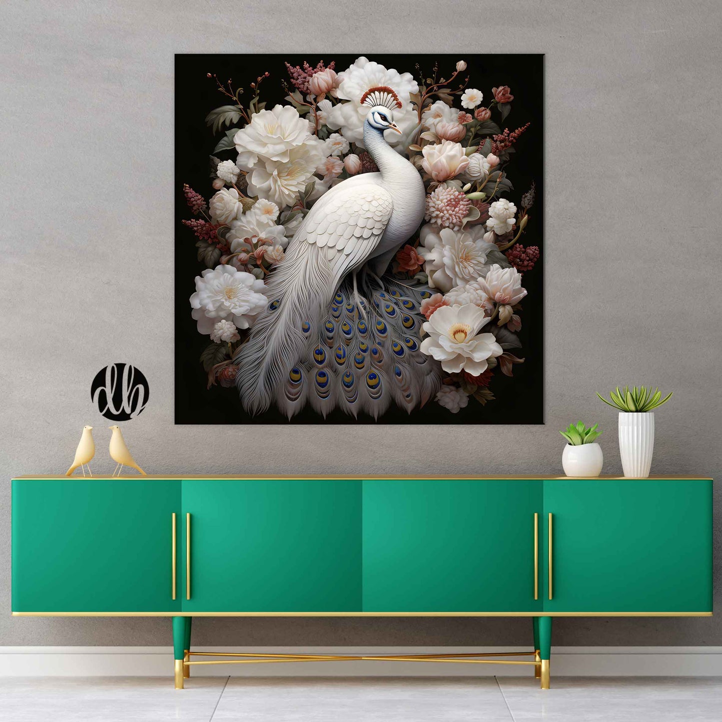 Royal White Peacock with Flowers